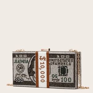 Rhinestone Money Design Clutch Bag